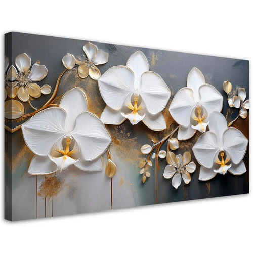 Canvastavla, Orkidé vit blomma abstraktion - (120x60)