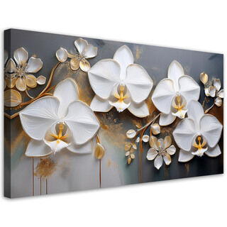 Canvastavla, Orkidé vit blomma abstraktion - (80x40)