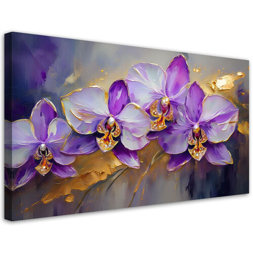 Canvastavla, Målade orkidéer lila blommor - (80x40)