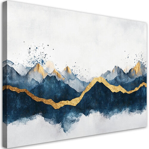 Canvastavla, Abstrakt guldblå ​​modern - (90x60)
