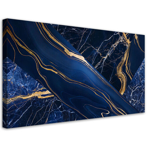 Canvastavla, Blå guld marmor abstraktion - (120x60)