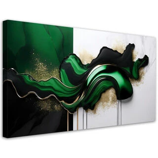 Canvastavla, Grön modern abstraktion med guld - (80x40)