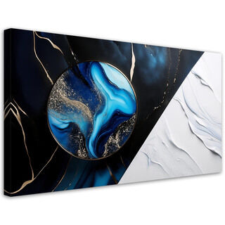 Canvastavla, Blå abstraktion med guld 3D-effekt - (120x60)