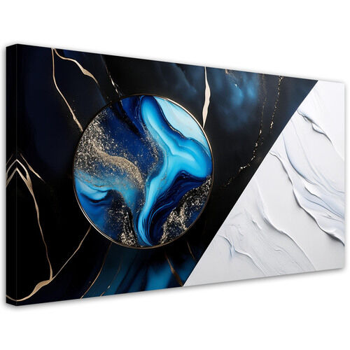 Canvastavla, Blå abstraktion med guld 3D-effekt - (120x60)