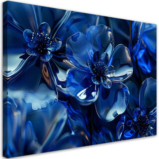 Canvastavla, Blå glas blommor 3D