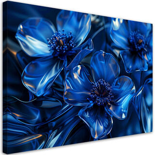 Canvastavla, Blått glas blommor 3D makro
