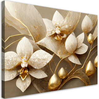 Canvastavla, 3D Blommor glamour guld