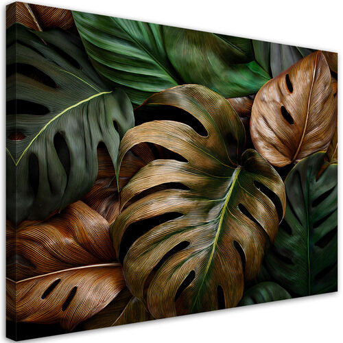 Canvastavla, Monstera Blad I Naturliga Färger