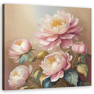 Canvastavla, blommor, pion, vintage