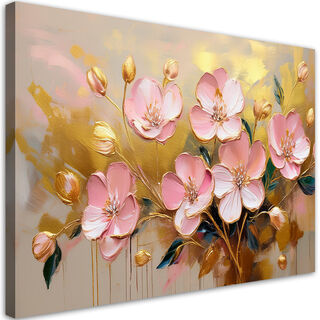 Canvastavla, Abstrakt rosa blommor Glamour guld