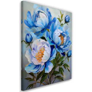 Canvastavla, Blå pioner målad blomma
