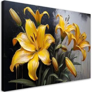 Canvastavla, Blommande gula liljor blommor växter