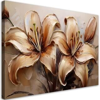 Canvastavla, Liljor Glamour Blommor Sepia Beige