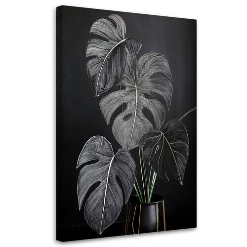Canvastavla, Monstera Leaves Minimalism Black