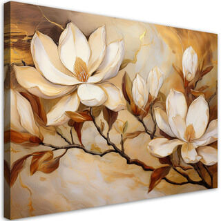 Canvastavla, Magnolior Blommor Växter Marmor Guld