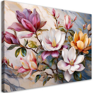 Canvastavla, Magnolias färgglada blommor marmor