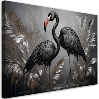 Canvastavla, Flamingo Black Bird Abstrakt