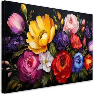 Canvastavla, Blommande färgglada blommor bukett