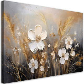 Canvastavla, Blommor Fältgräs Boho Beige