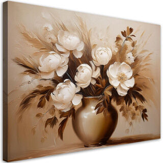 Canvastavla, Beige bukett av blommor i vas