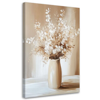 Canvastavla, Beige bukett av blommor i vas