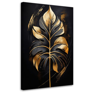 Canvastavla, Monstera-blad svart och guld