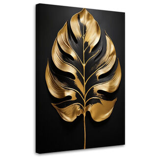 Canvastavla, Monstera-blad svart och guld