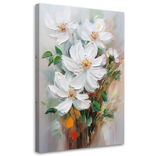 Canvastavla, Målade vita blommor Natur