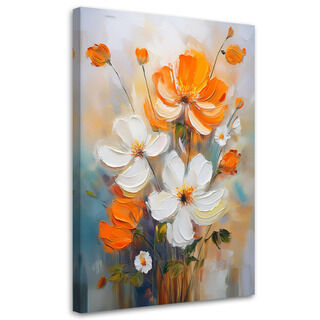 Canvastavla, Vildblommor Vit Orange