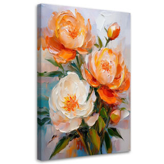 Canvastavla, Orange pionblommor målade