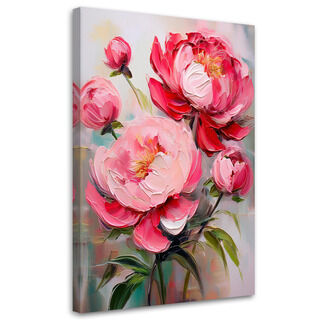 Canvastavla, Rosa pionblommor Växter