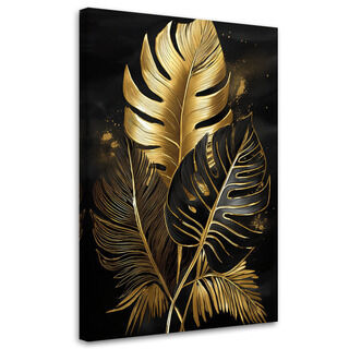 Canvastavla, Guld Svarta Monstera-palmblad