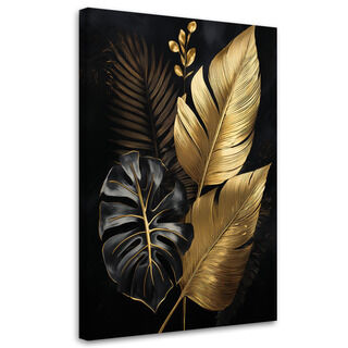 Canvastavla, Monstera-blad Palmer i guld