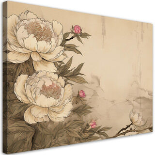 Canvastavla, Pionblommor Retro Beige