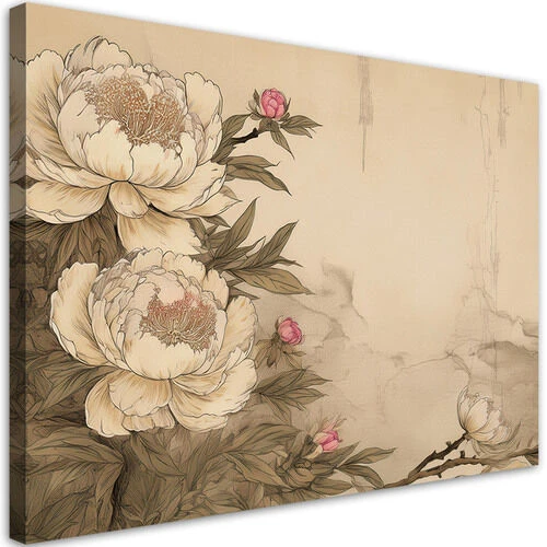 Canvastavla, Pionblommor Retro Beige