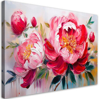 Canvastavla, Blommande rosa pioner Blommor