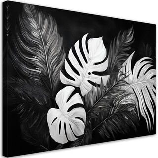 Canvastavla, Monstera-blad Svart och vitt