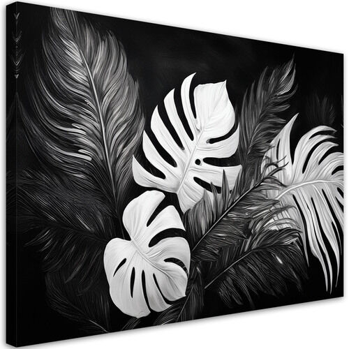 Canvastavla, Monstera-blad Svart och vitt