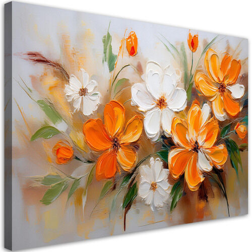 Canvastavla, Vita orange vildblommor