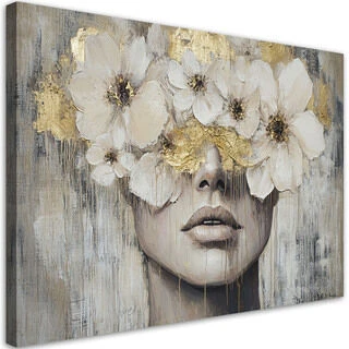 Canvastavla, Kvinna blommor gyllene beige