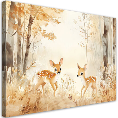 Canvastavla, Fawn djur i skogen beige