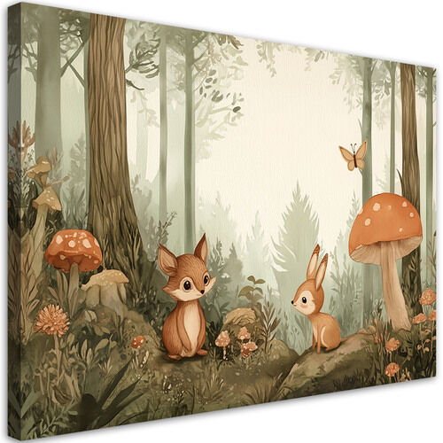 Canvastavla, Skogsdjur natur beige