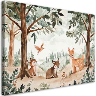 Canvastavla, Fawn fågel skogsdjur beige