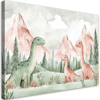 Canvastavla, Dinosaurier Berg Skog Grön