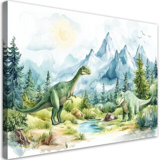 Canvastavla, Dinosaurier Förhistoriska reptiler Landskap Grönt