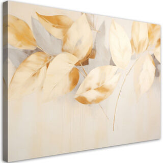 Canvastavla, Beige gula blad grenar skandinavisk boho