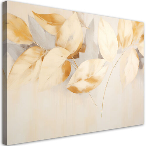 Canvastavla, Beige gula blad grenar skandinavisk boho