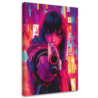 Canvastavla, Kvinna med pistol Cyberpunk