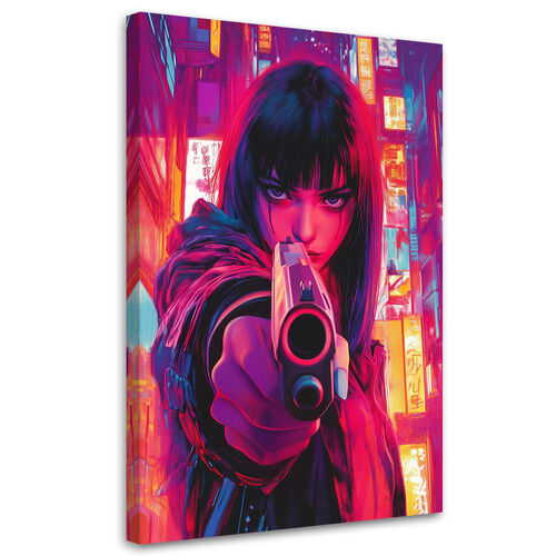 Canvastavla, Kvinna med pistol Cyberpunk