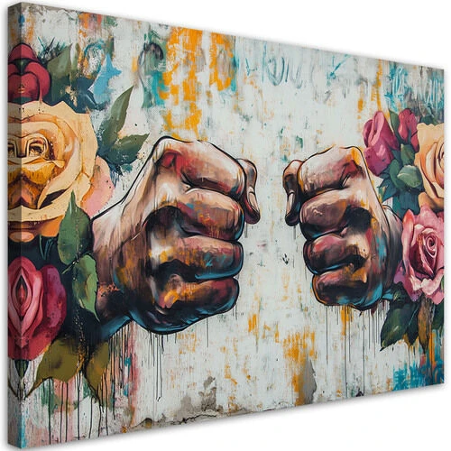 Canvastavla, Graffiti Knytnäve Blommor Gatukonst